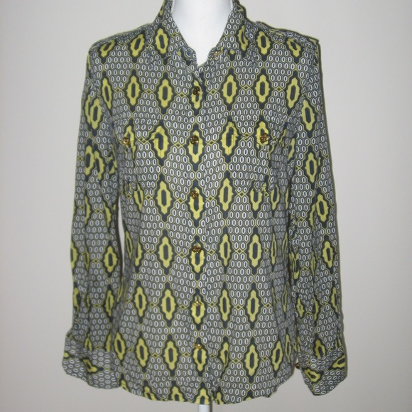 TORY BURCH Geometric Cotton Button Front Shirt 12 - Picture 1 of 5